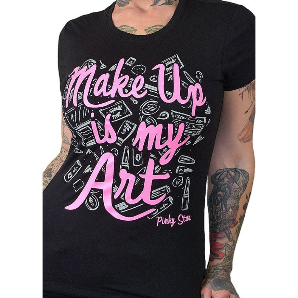 Women's Pinky Star Make Up Is My Art T-Shirt Black